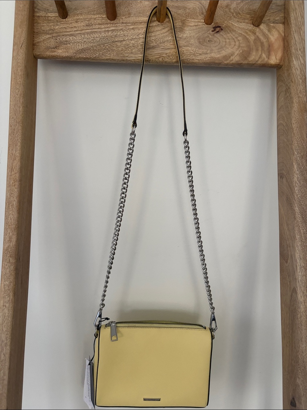 Rebecca Minkoff Pale Yellow Crossbody with Silver Chain Strap